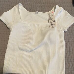 Uniqlo ribbed square neck cropped bra T shirt top s